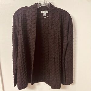 Kim Rogers Womens Cardigan Sweater Shirt Black Textured Long Sleeve Open Front S